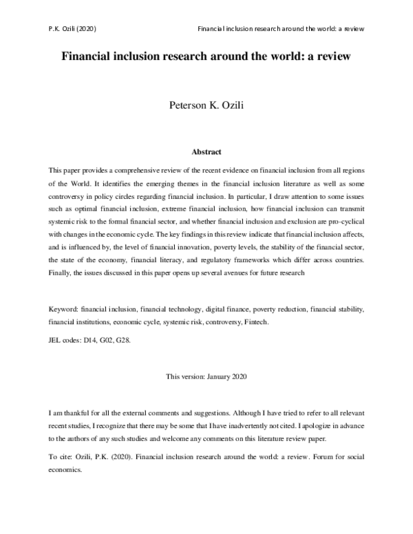 (PDF) Financial inclusion research around the world: a review