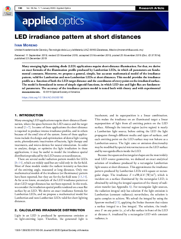 (PDF) LED irradiance pattern at short distances