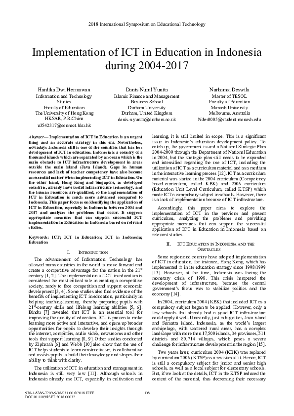 (PDF) Implementation of ICT in Education in Indonesia during 2004-2017