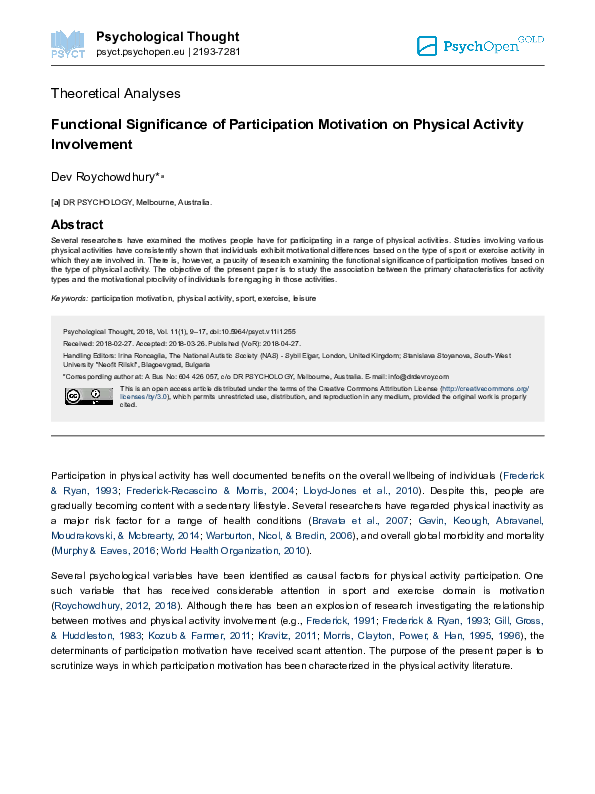 (PDF) Functional Significance of Participation Motivation on Physical ...