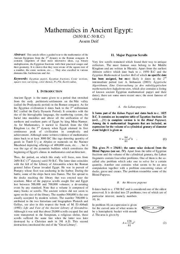 (PDF) Mathematics in Ancient Egypt (Part II)