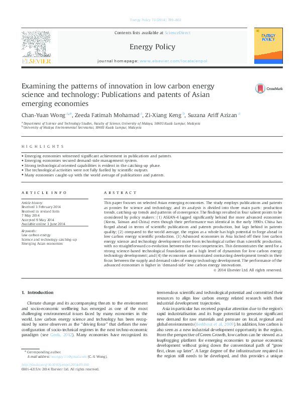 (PDF) Examining the patterns of innovation in low carbon energy science ...