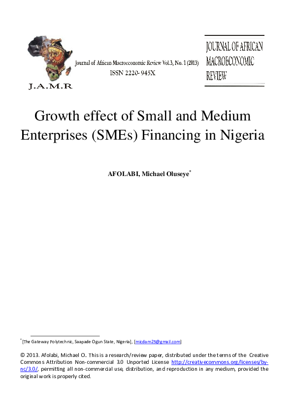 (PDF) Growth effect of Small and Medium Enterprises (SMEs) Financing in ...