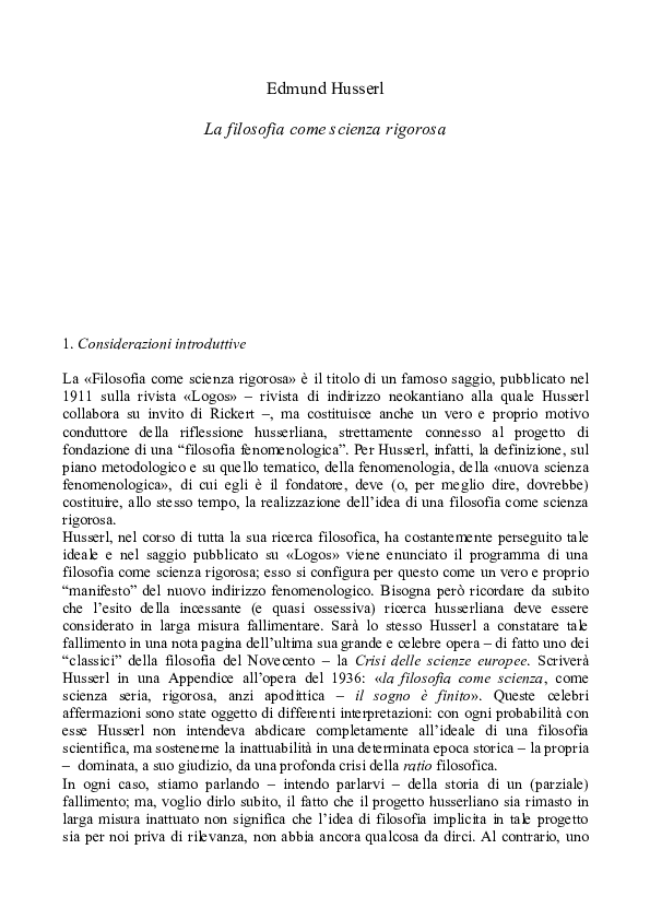 (PDF) Edmund Husserl. La filosofia come scienza rigorosa Paolo Bucci