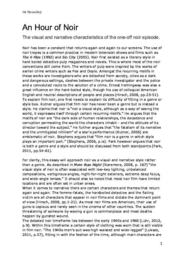  PDF An Hour Of Noir The Visual And Narrative Characteristics Of The 