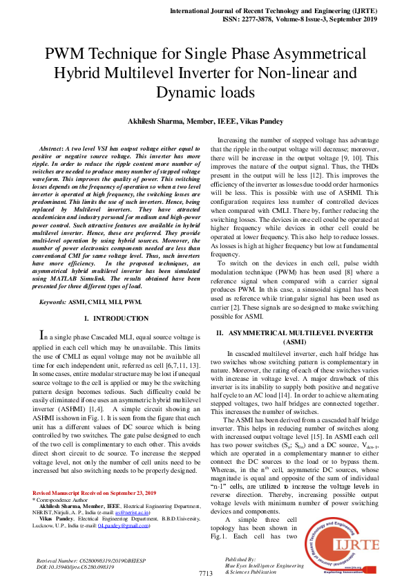 (PDF) PWM Technique for Single Phase Asymmetrical Hybrid Multilevel ...