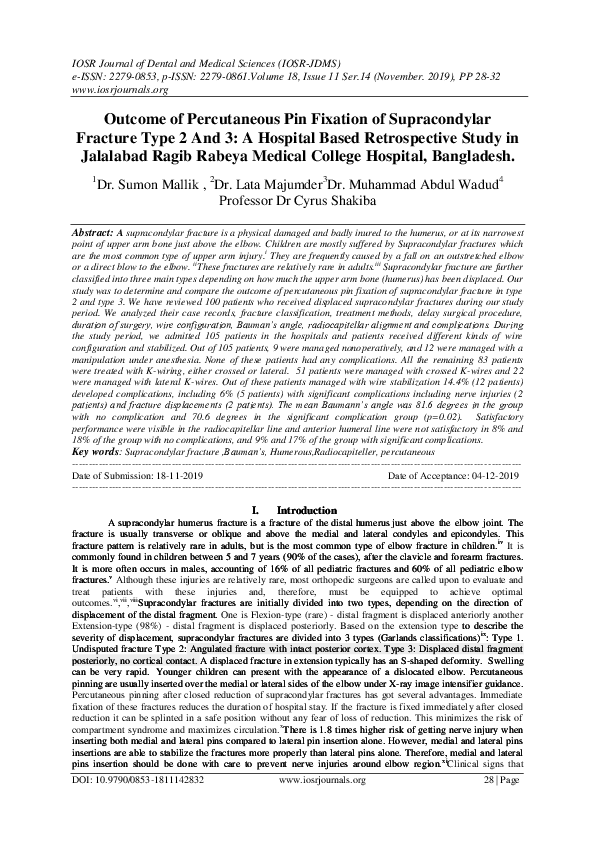 (PDF) of Percutaneous Pin Fixation of Supracondylar Fracture