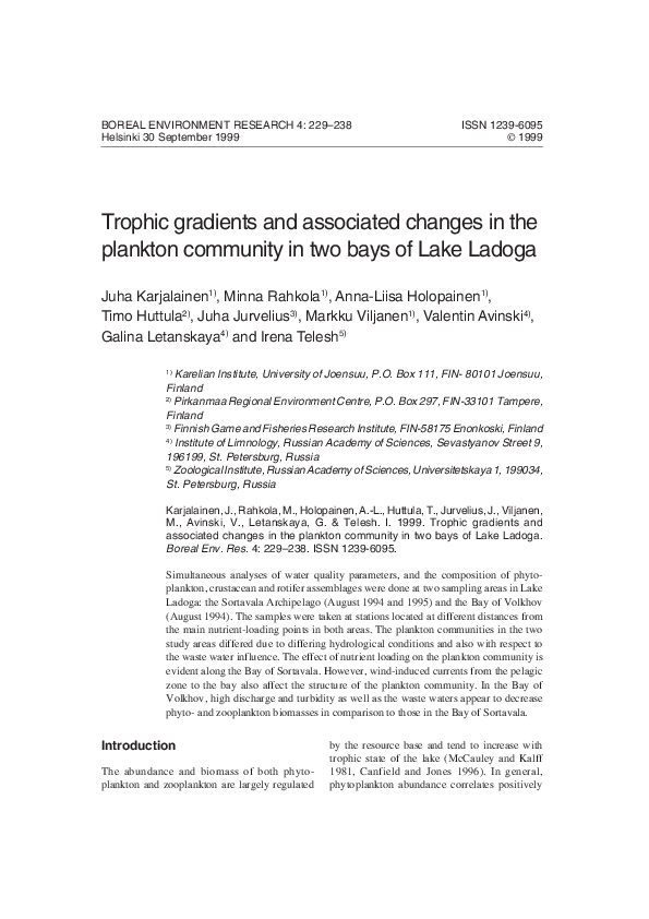 (PDF) Trophic Gradients and Associated Changes In the Plankton ...