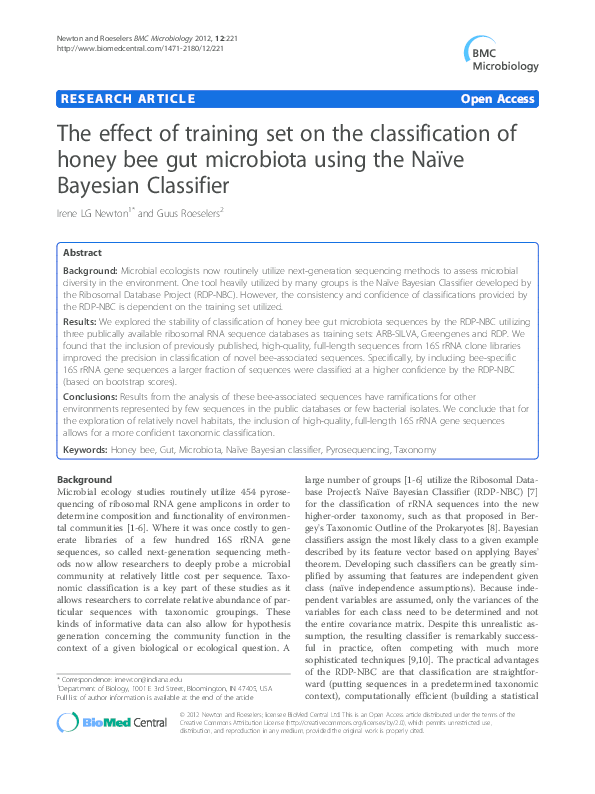 (PDF) The effect of training set on the classification of honey bee gut ...
