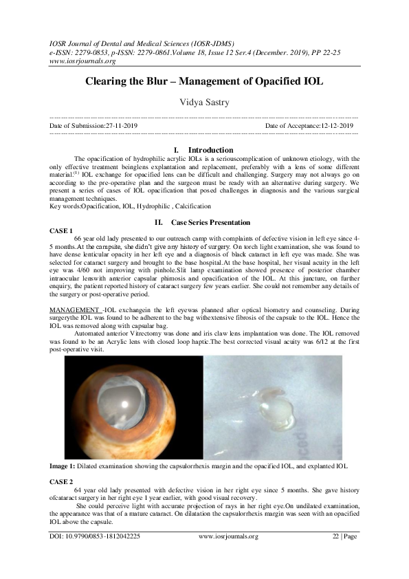(PDF) Clearing the Blur -Management of Opacified IOL