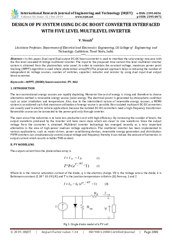 (PDF) IRJET- DESIGN OF PV SYSTEM USING DC-DC BOOST CONVERTER INTERFACED ...