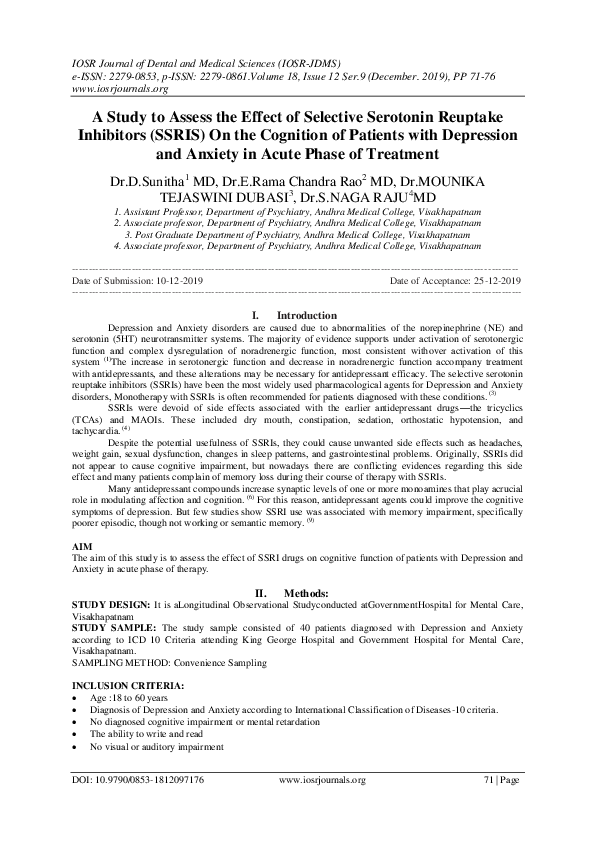 (PDF) A Study to Assess the Effect of Selective Serotonin Reuptake ...