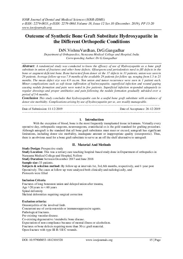 (PDF) Outcome of Synthetic Bone Graft Substitute Hydroxyapatite in the ...
