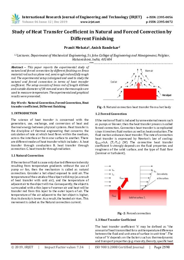 (PDF) IRJET- Study of Heat Transfer Coefficient in Natural and Forced ...