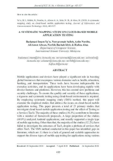 (PDF) A SYSTEMATIC MAPPING STUDY ON CLOUD-BASED MOBILE APPLICATION TESTING