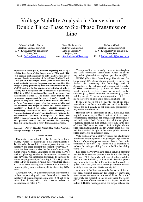 (PDF) Voltage Stability Analysis in Conversion of Double Three-Phase to ...