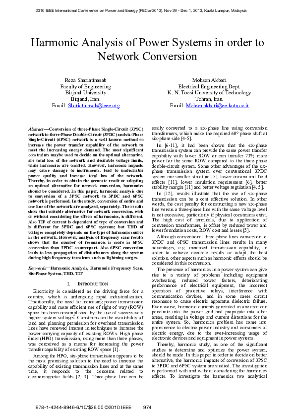 (PDF) Harmonic Analysis of Power Systems in order to Network Conversion