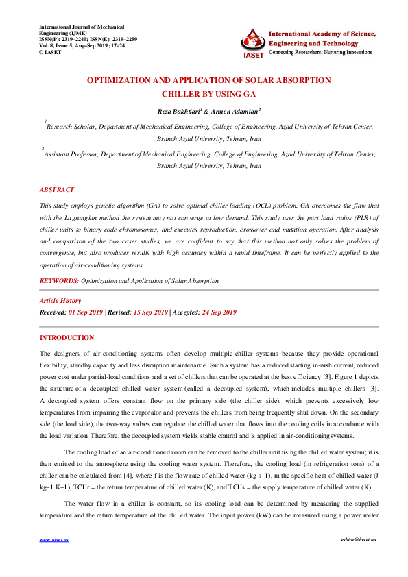 (PDF) OPTIMIZATION AND APPLICATION OF SOLAR ABSORPTION CHILLER BY USING GA