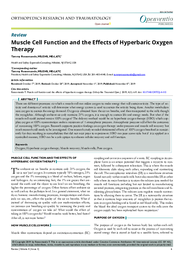 (PDF) Muscle Cell Function and the Effects of Hyperbaric Oxygen Therapy