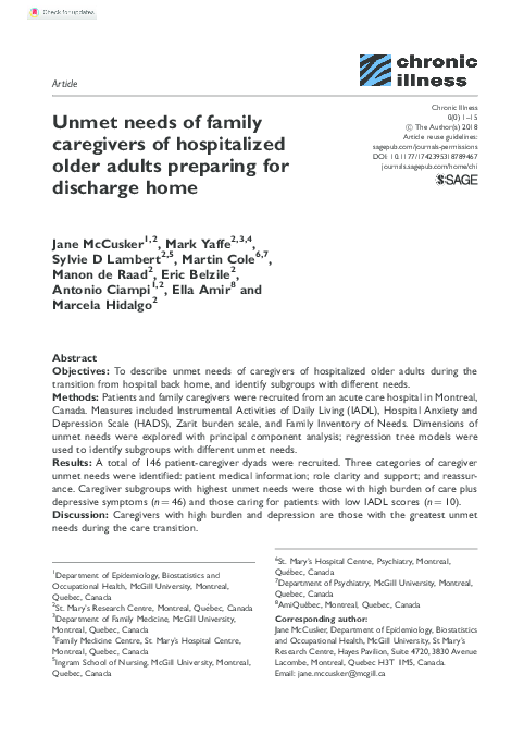(PDF) Unmet needs of family caregivers of hospitalized older adults ...