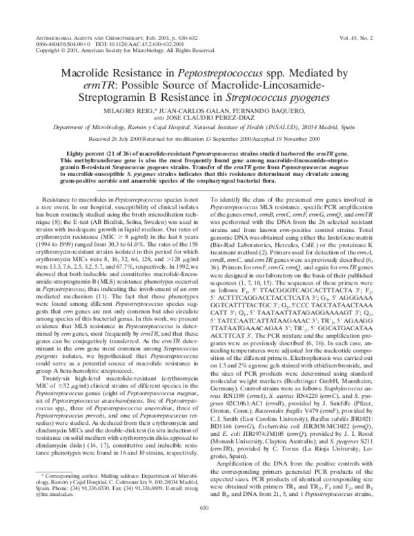 (PDF) Macrolide Resistance in Peptostreptococcus spp. Mediated by ermTR ...
