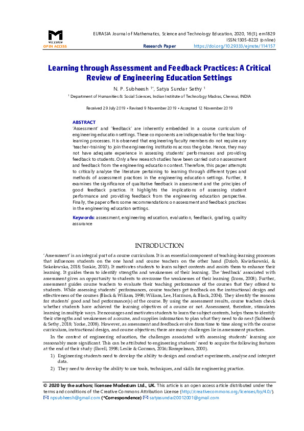 (PDF) Learning through Assessment and Feedback Practices: A Critical ...