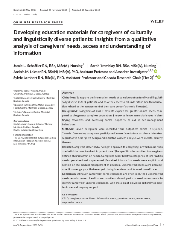 (PDF) Developing education materials for caregivers of culturally and ...