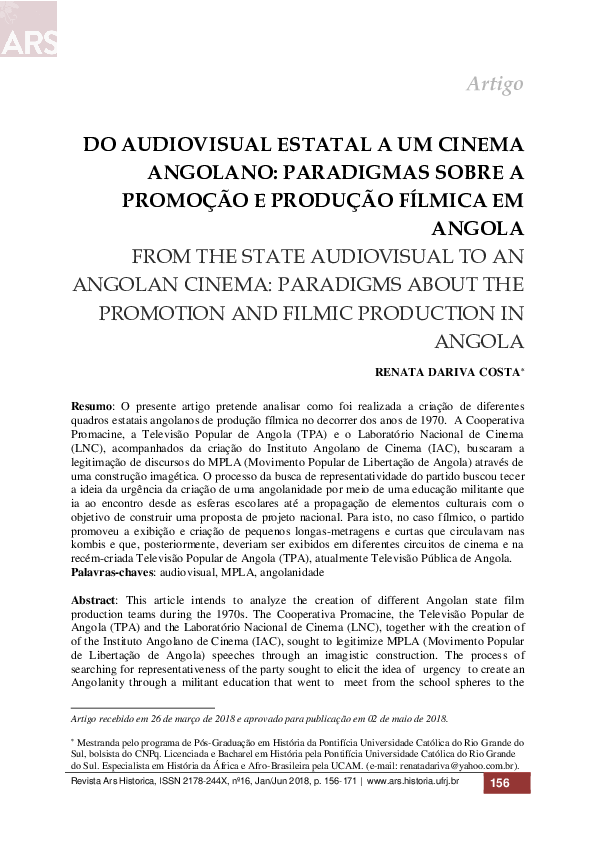 (PDF) DO AUDIOVISUAL ESTATAL A UM CINEMA ANGOLANO PARADIGMAS SOBRE A PROMOÇÃO E PRODUÇÃO
