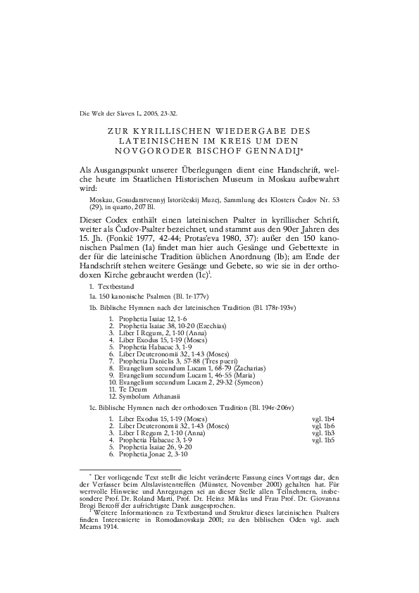 Pdf Zur Kyrillischen Wiedergabe Des Lateinischen Im Kreis Um Den Novgoroder Bischof Gennadij Vittorio Springfield Tomelleri Academia Edu
