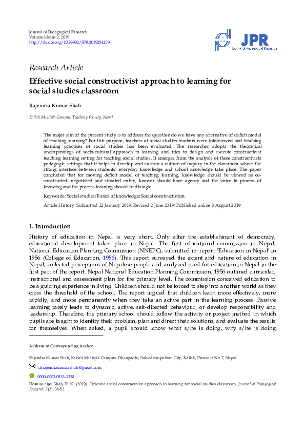 (PDF) Effective social constructivist approach to learning for social ...
