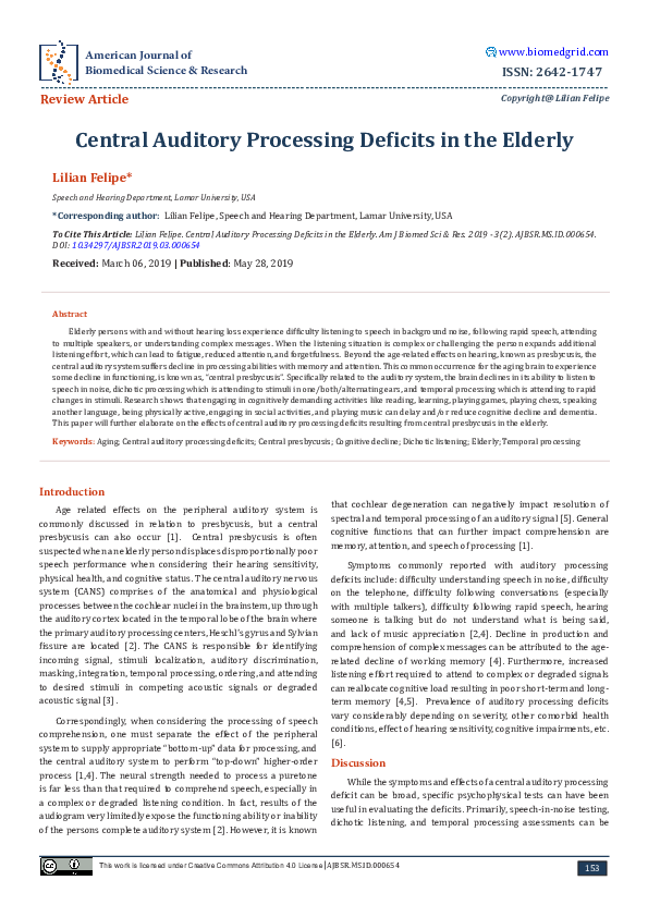 (PDF) Central Auditory Processing Deficits in the Elderly