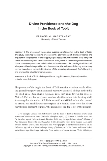 (PDF) Divine Providence and the Dog in the Book of Tobit