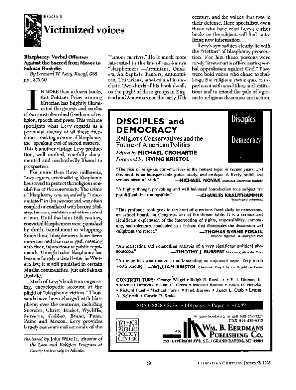 (PDF) Review of Leonard W. Levy, Blasphemy Verbal Offenses Against the