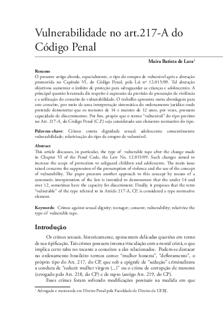 (PDF) Vulnerabilidade no art.217-A do Código Penal