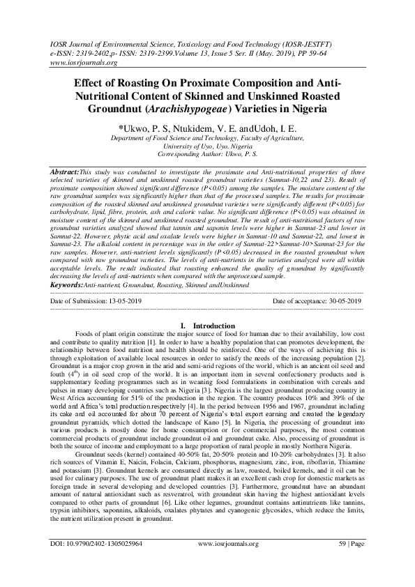 (PDF) Effect of Roasting On Proximate Composition and Anti- Nutritional ...