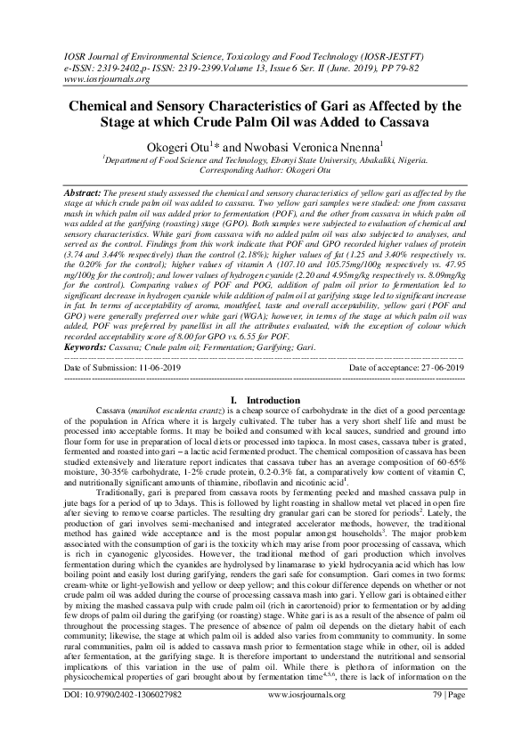 (PDF) Chemical and Sensory Characteristics of Gari as Affected by the ...