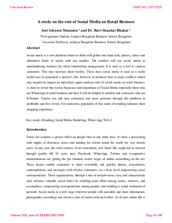 (PDF) A study on the role of Social Media on Retail Business