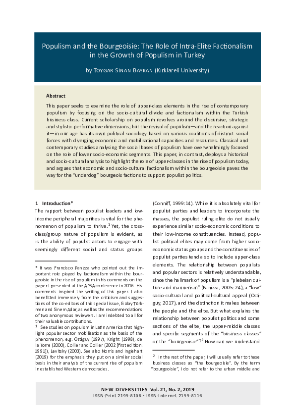 (PDF) 2019. Populism and the Bourgeoisie: The Role of Intra-Elite ...