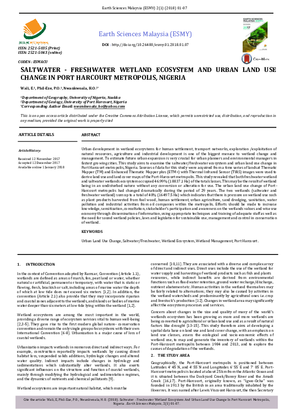(PDF) SALTWATER FRESHWATER WETLAND ECOSYSTEM AND URBAN LAND USE