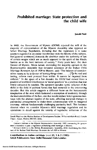 (PDF) Prohibited Marriage: State Protection and the Child Wife