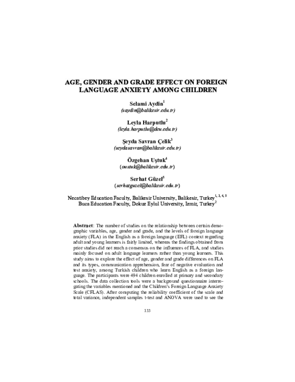 (PDF) Age, gender, and grade effect on foreign language anxiety among ...