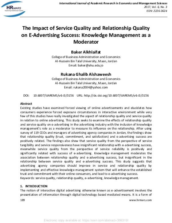 (PDF) The Impact of Service Quality and Relationship Quality on E ...