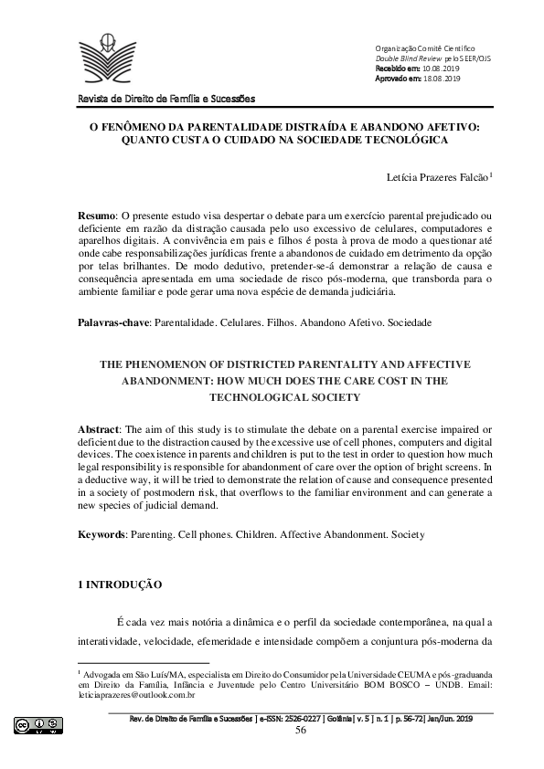 (PDF) O FENÔMENO DA PARENTALIDADE DISTRAÍDA E ABANDONO AFETIVO QUANTO