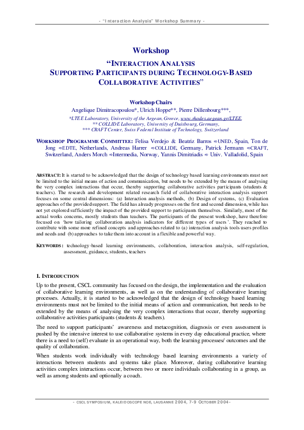 (PDF) Interaction Analysis Supporting Participants During Technology ...
