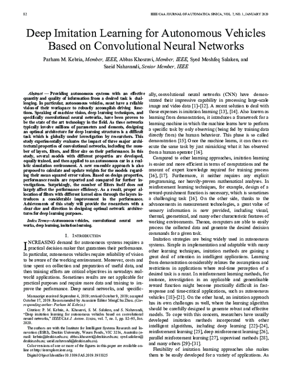 (PDF) Deep Imitation Learning for Autonomous Vehicles Based on ...
