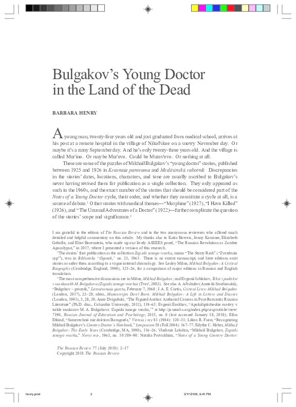 (PDF) Bulgakov's Young Doctor in the Land of the Dead Barbara Henry
