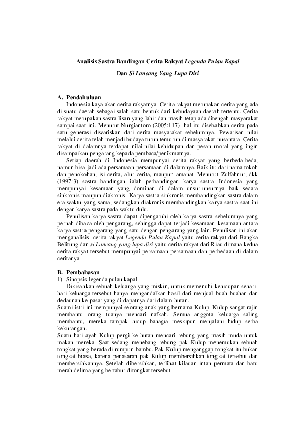Doc Analisis Sastra Bandingan Cerita Rakyat Indonesia