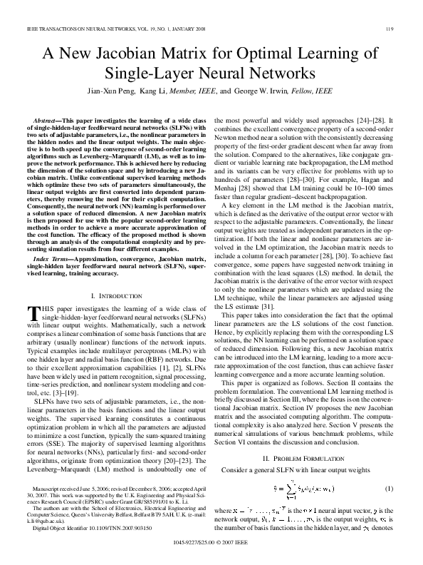 (PDF) A New Jacobian Matrix for Optimal Learning of Single-Layer Neural ...