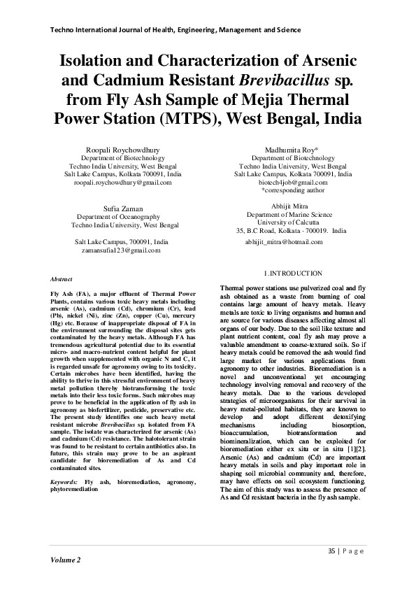 (PDF) Isolation and Characterization of Arsenic and Cadmium Resistant ...