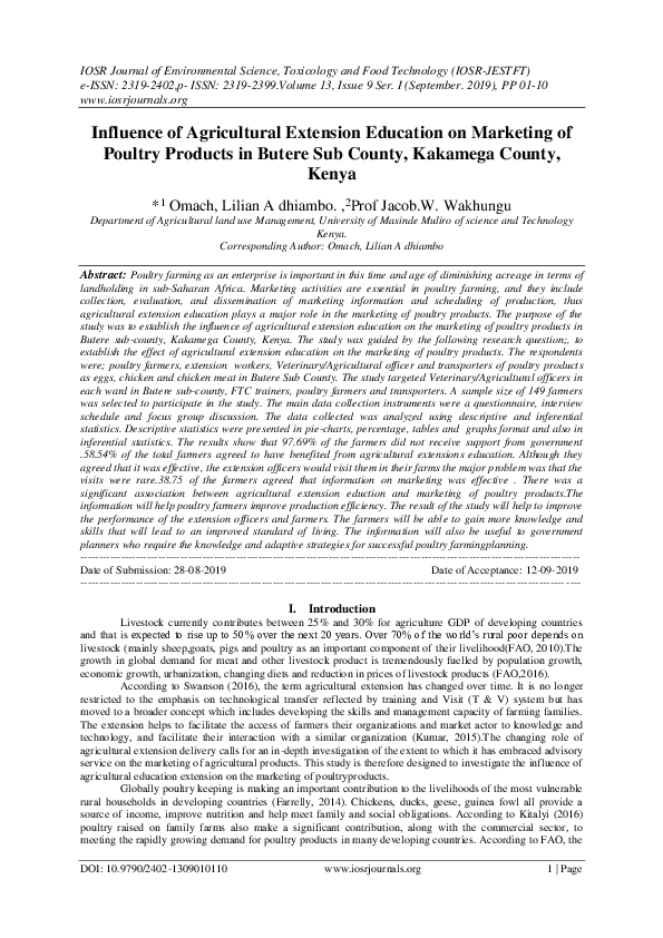 (PDF) Influence of Agricultural Extension Education on Marketing of